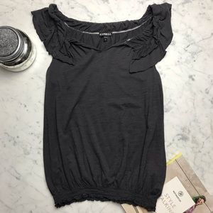 Express Ruffle Banded Bottom Grey Sleeveless Top